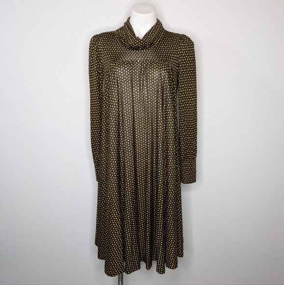 Diane Von Furstenberg brown green fall acorn print silk blend mock neck dress 8 - Picture 2 of 9